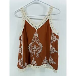 Ultra Pink Rust Cream Lace Sleeveless Top size Small